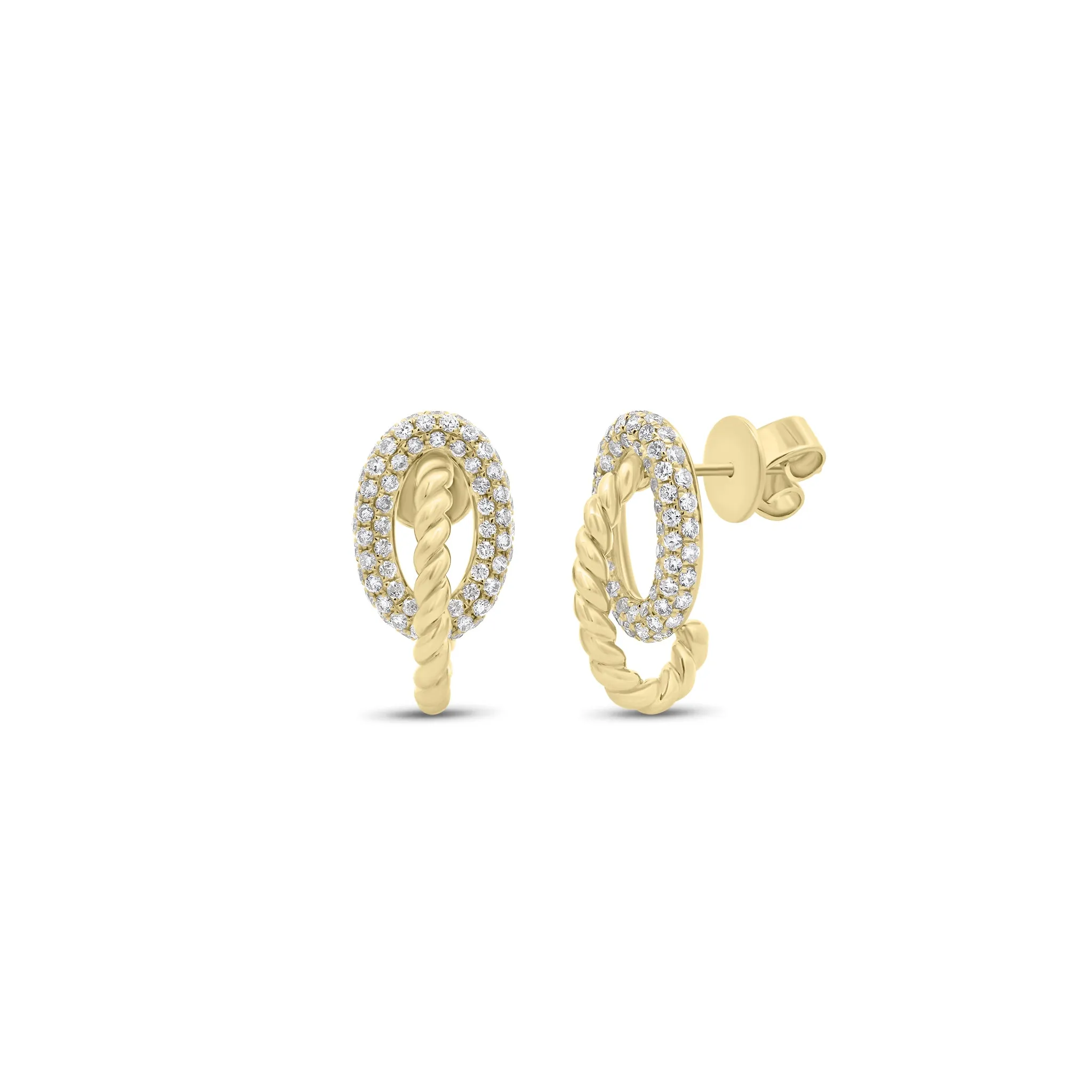 Diamond Oval & Gold Rope Stud Earrings