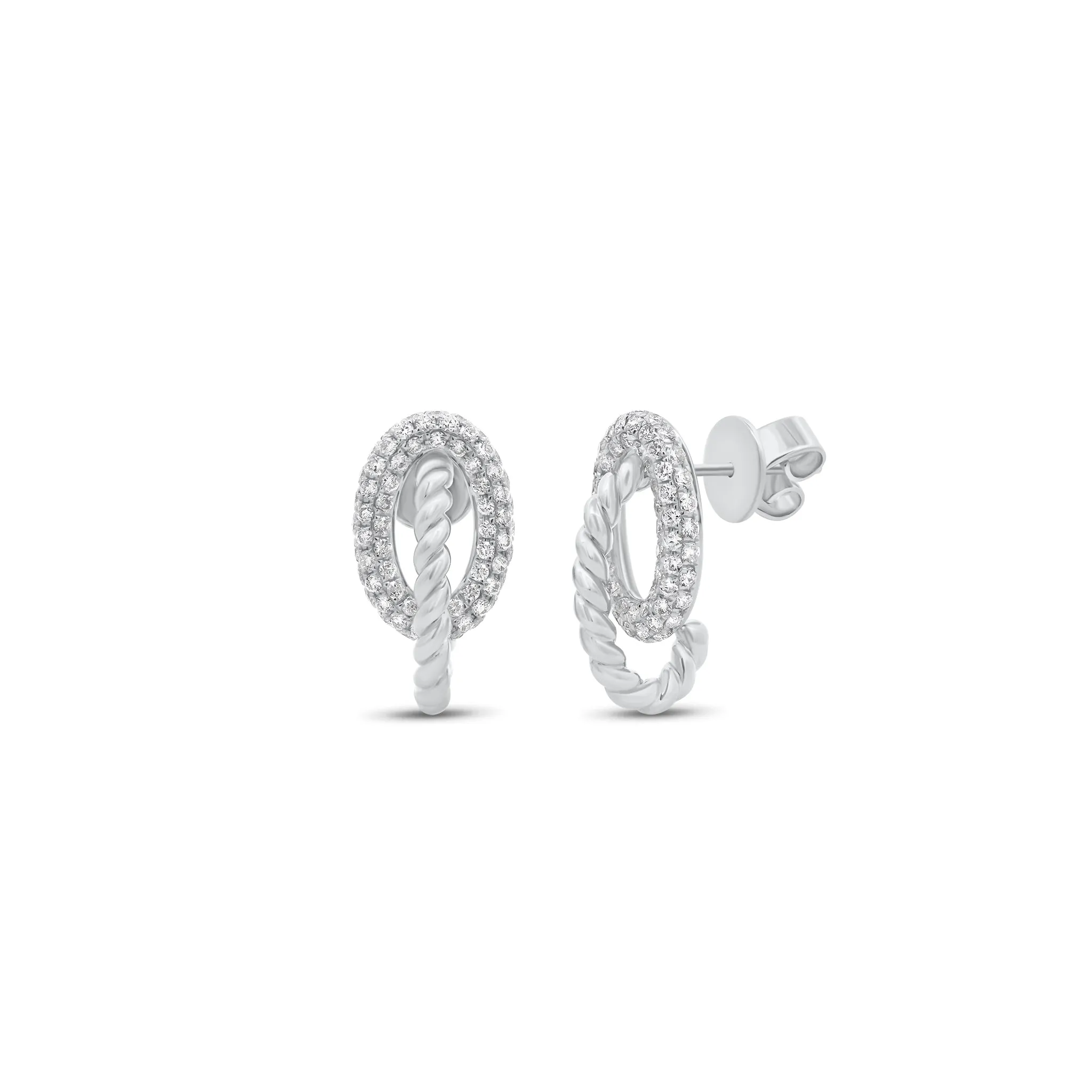 Diamond Oval & Gold Rope Stud Earrings