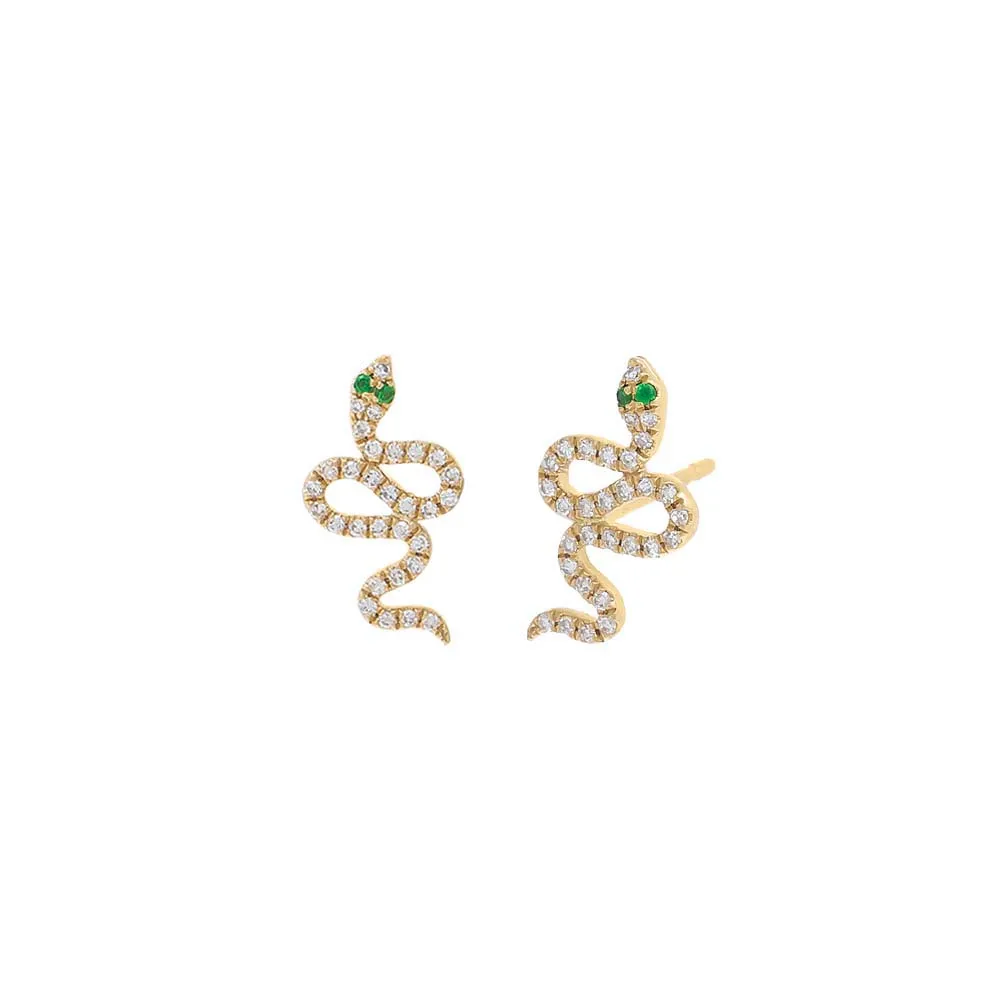Diamond Pavé Snake Stud Earring 14K