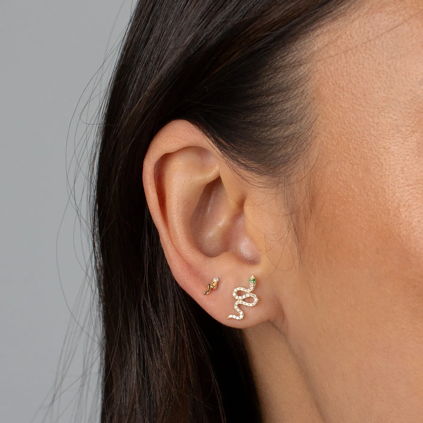 Diamond Pavé Snake Stud Earring 14K
