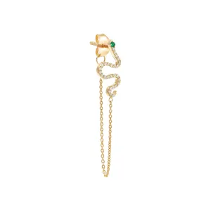 Diamond Pave Snake Drop Chain Stud Earring 14K