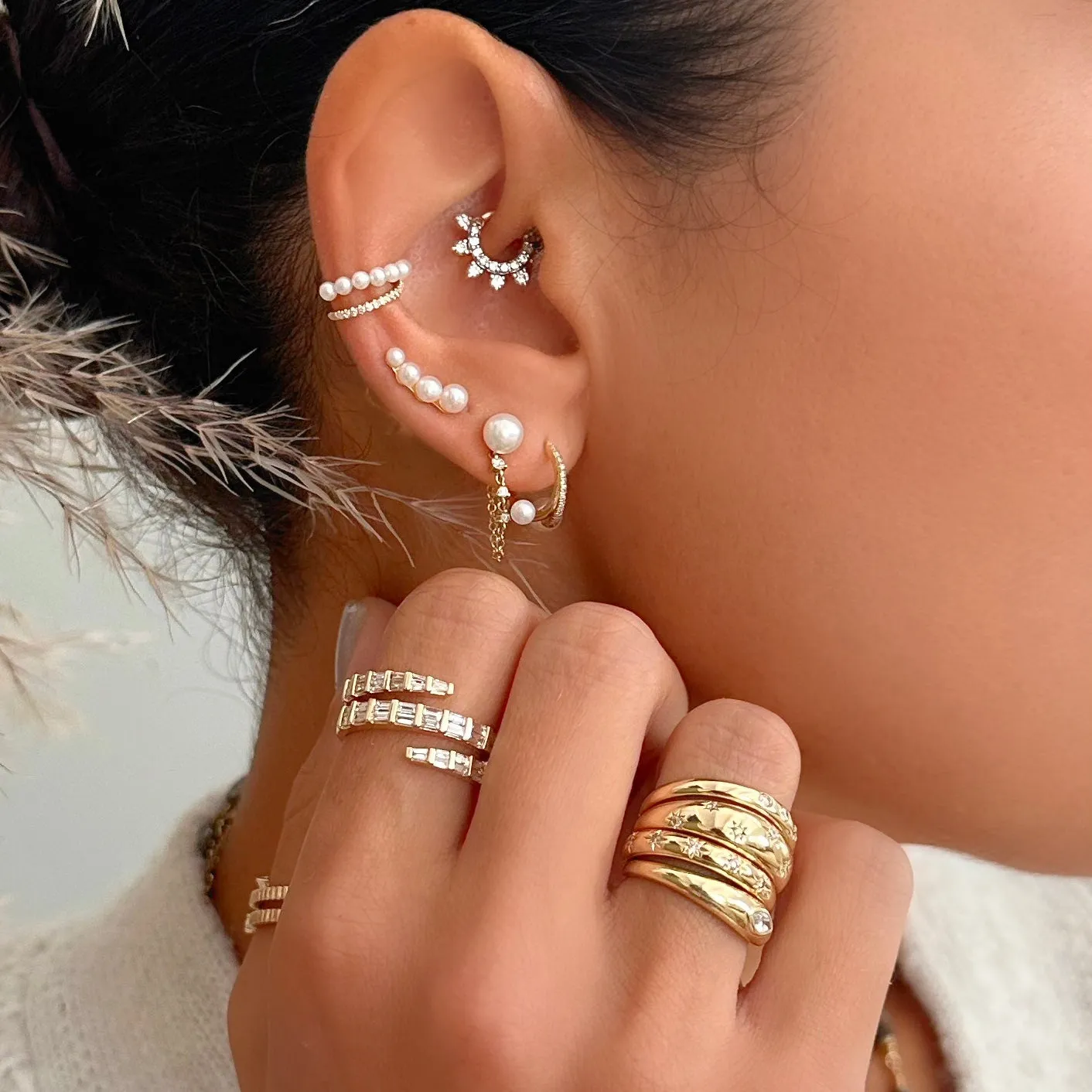 Diamond Pearl Ear Cuff