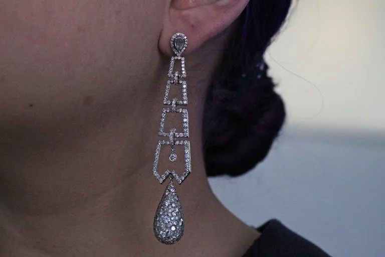 Diamond Platinum Dangling Earrings