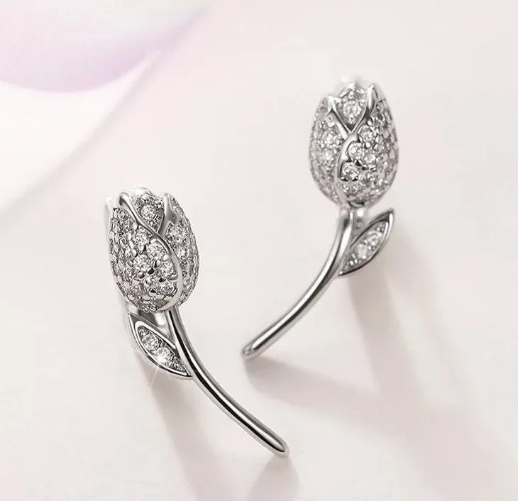 Diamond Rose | Rose Earrings | Diamond Earrings | Flower Earrings | Womens Earrings | Ear Studs | Womens Diamond Ear Studs | Charm Earrings
