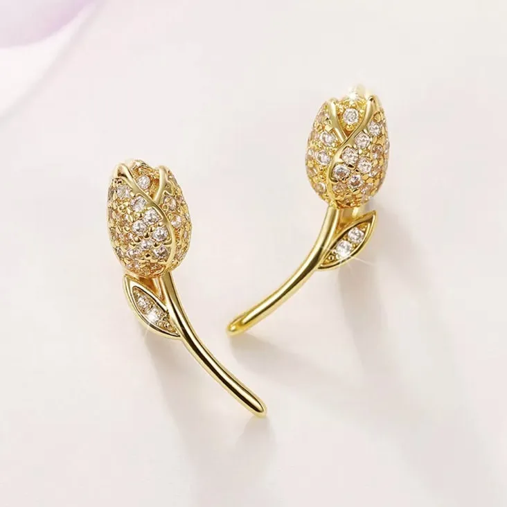 Diamond Rose | Rose Earrings | Diamond Earrings | Flower Earrings | Womens Earrings | Ear Studs | Womens Diamond Ear Studs | Charm Earrings