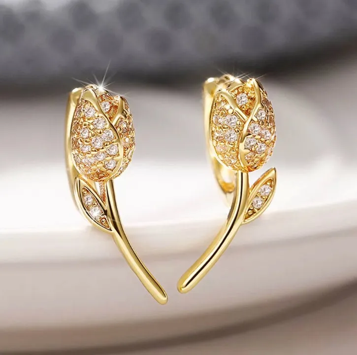 Diamond Rose | Rose Earrings | Diamond Earrings | Flower Earrings | Womens Earrings | Ear Studs | Womens Diamond Ear Studs | Charm Earrings
