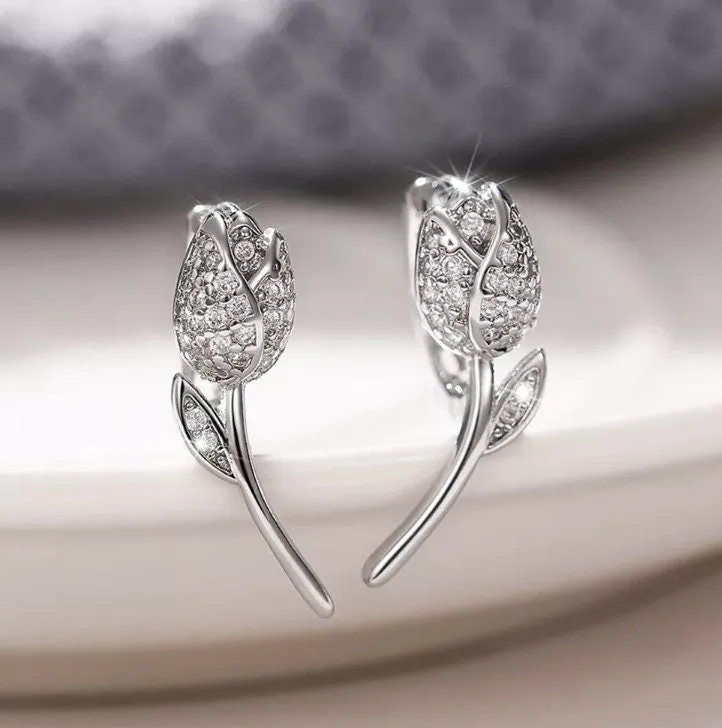 Diamond Rose | Rose Earrings | Diamond Earrings | Flower Earrings | Womens Earrings | Ear Studs | Womens Diamond Ear Studs | Charm Earrings