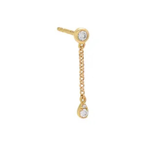 Diamond Round Bezel X Marquise Chain Drop Stud Earring 14K