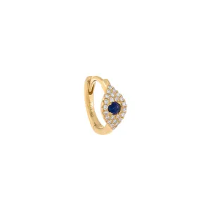 Diamond Sapphire Evil Eye Huggie Earring 14K