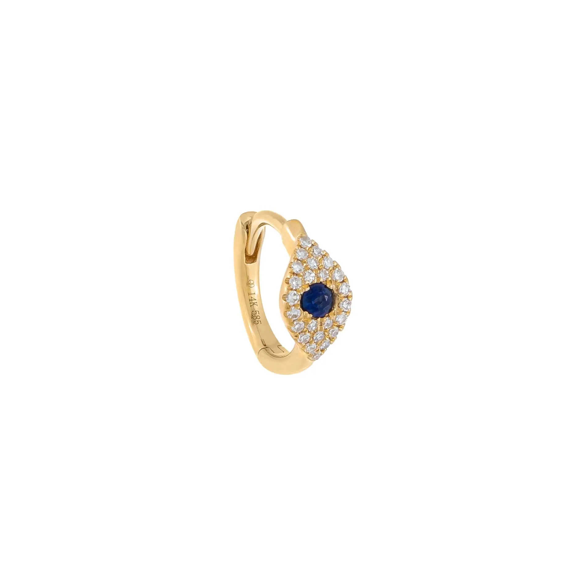 Diamond Sapphire Evil Eye Huggie Earring 14K