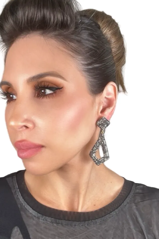 Diamond Shaped Crystal 925 Sterling Silver Statement Earring