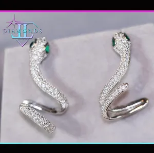 Diamond Snake Earrings | Cuff Earrings | Womens Snake Earrings | Snake Earrings | Silver Snake Earrings | Big Earrings | Snake Earrings Cuff