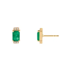 Diamond X Emerald Rectangle Stud Earring 14K