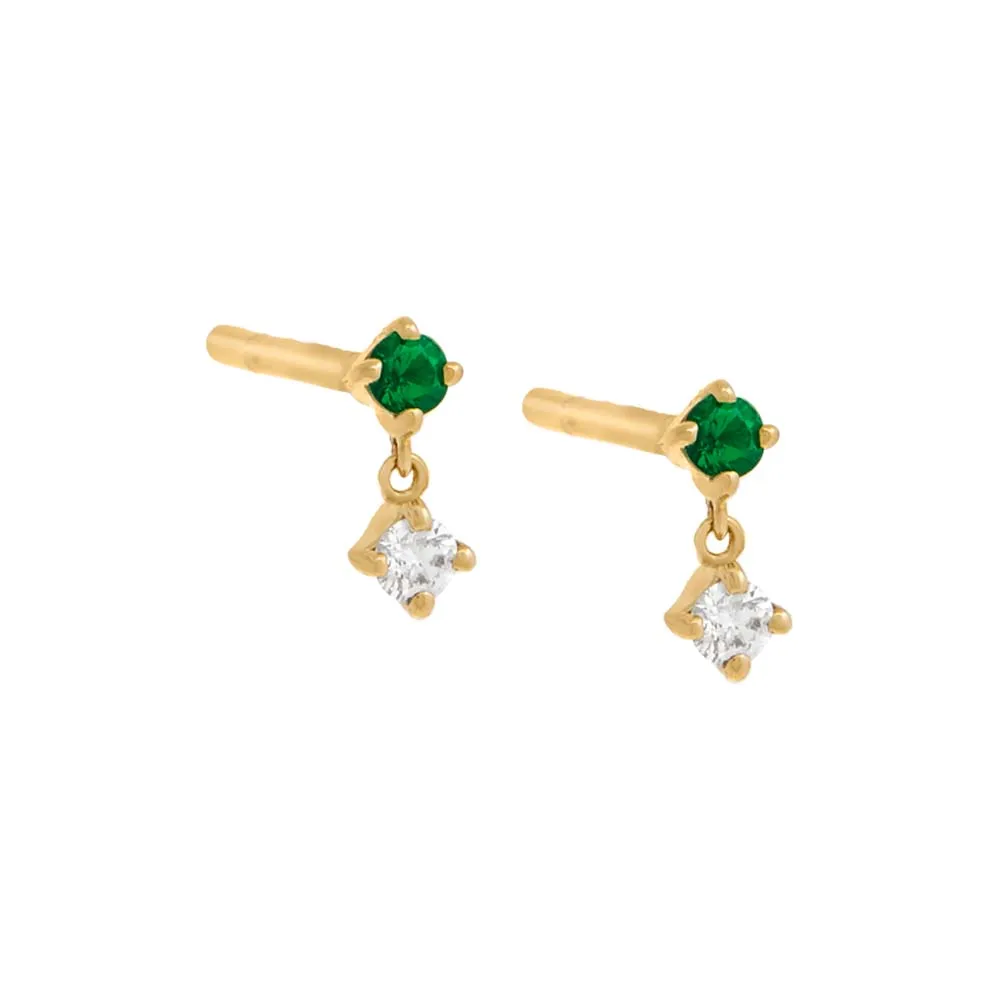 Diamond X Emerald Tiny Shaker Stud Earring 14K