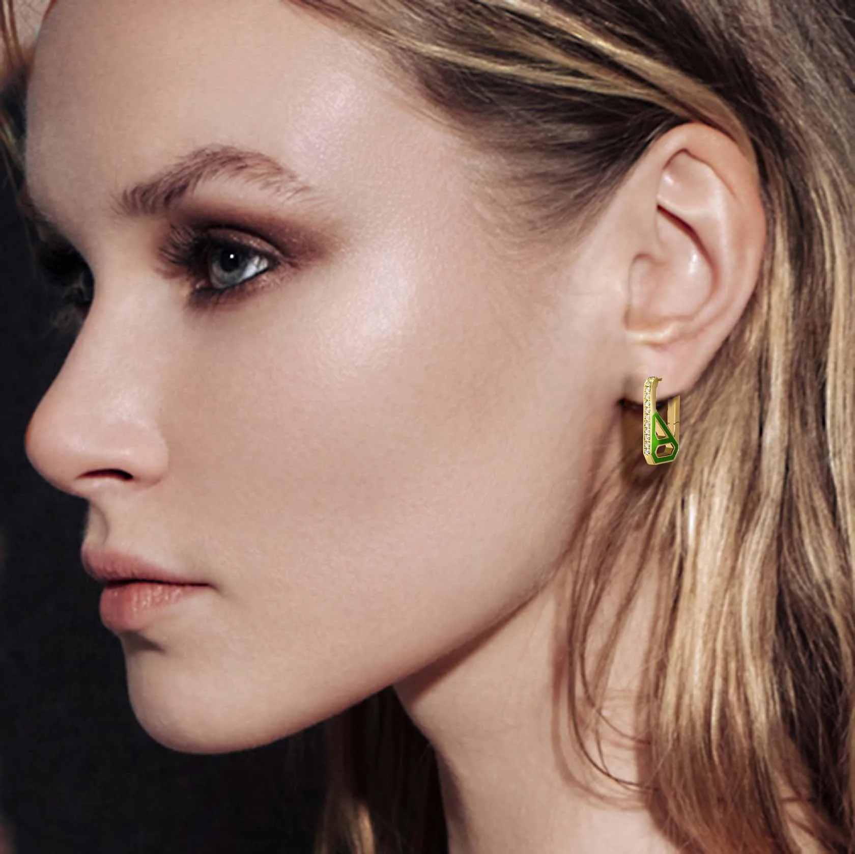 DNA Fern Green Enamel Rectangle Single Earring