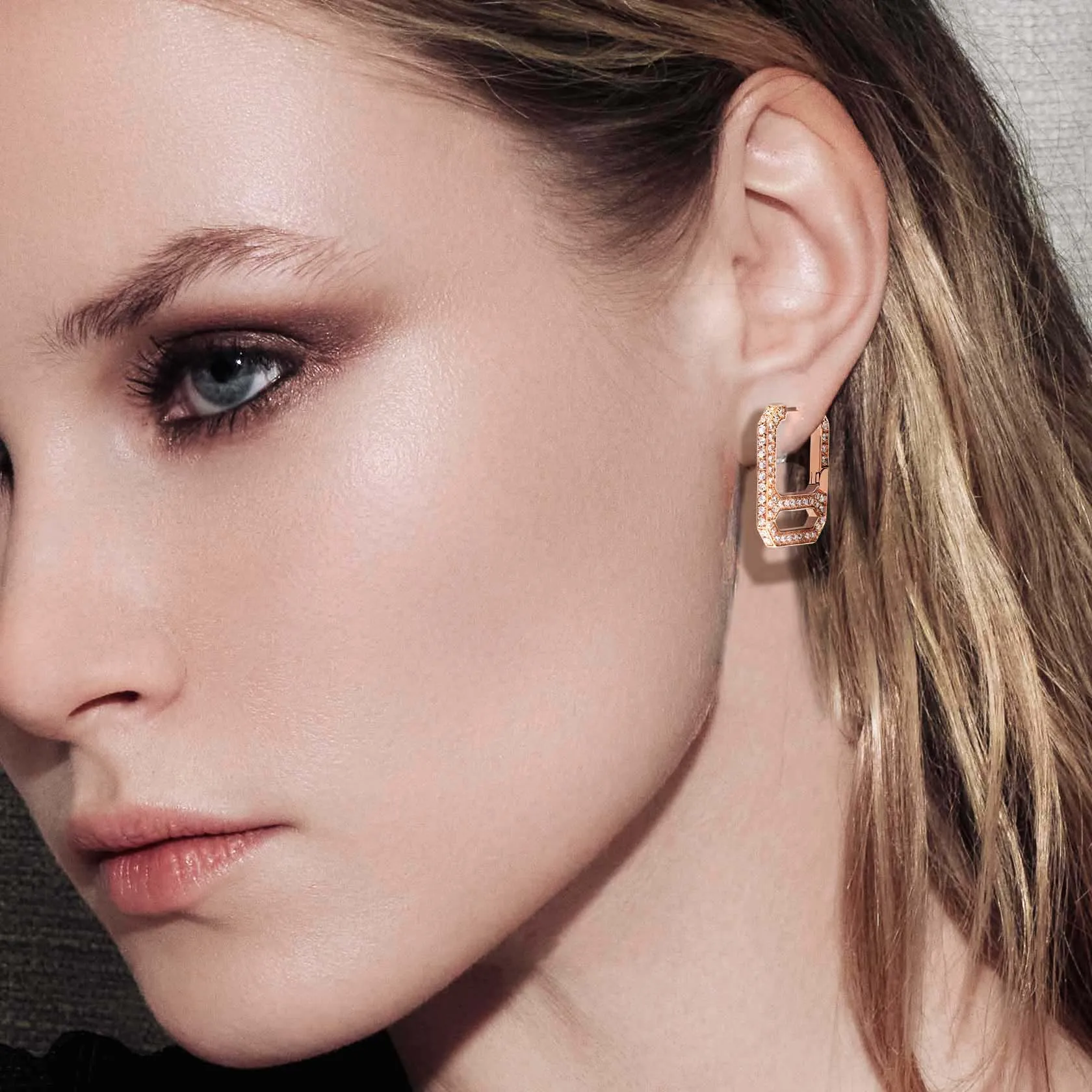 DNA Pave Single Earring  in Rose Gold