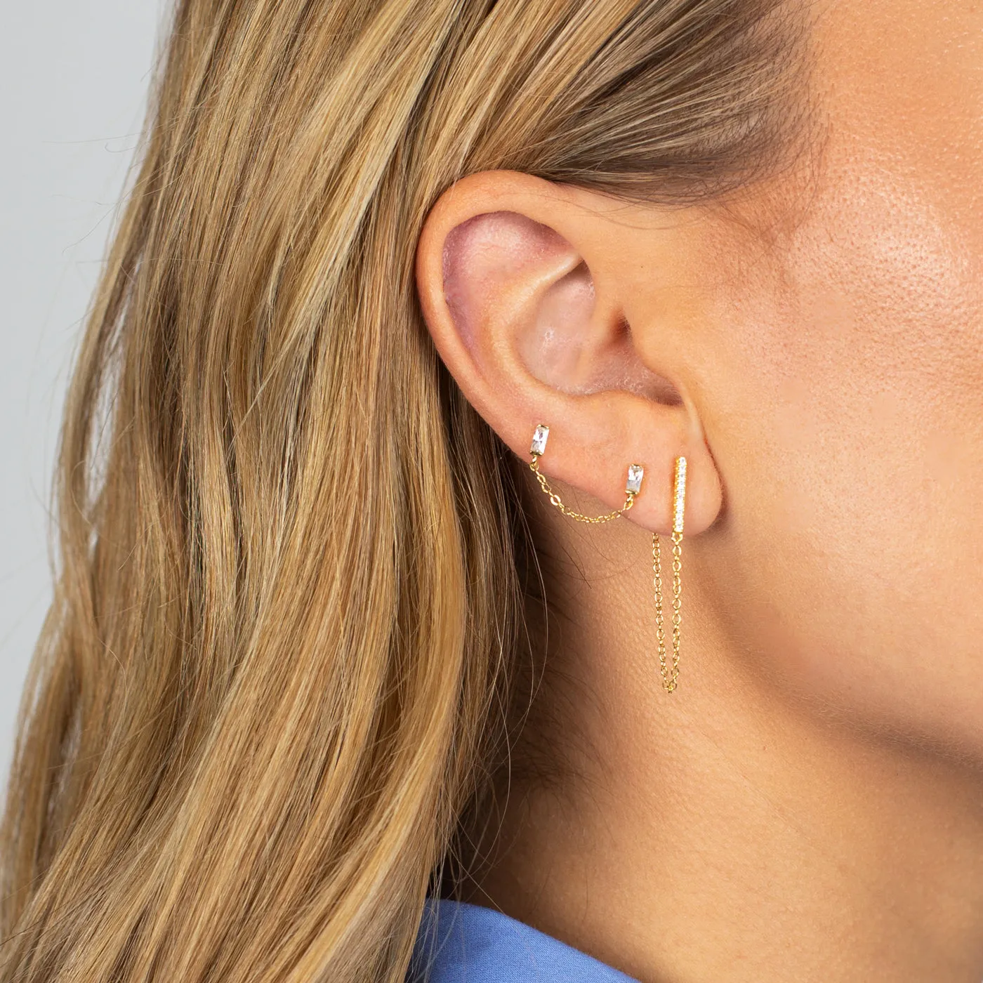 Double Baguette Chain Stud Earring