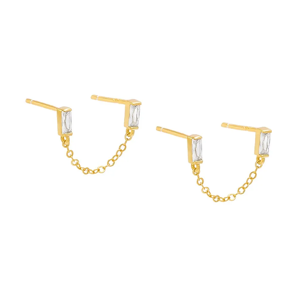 Double Baguette Chain Stud Earring