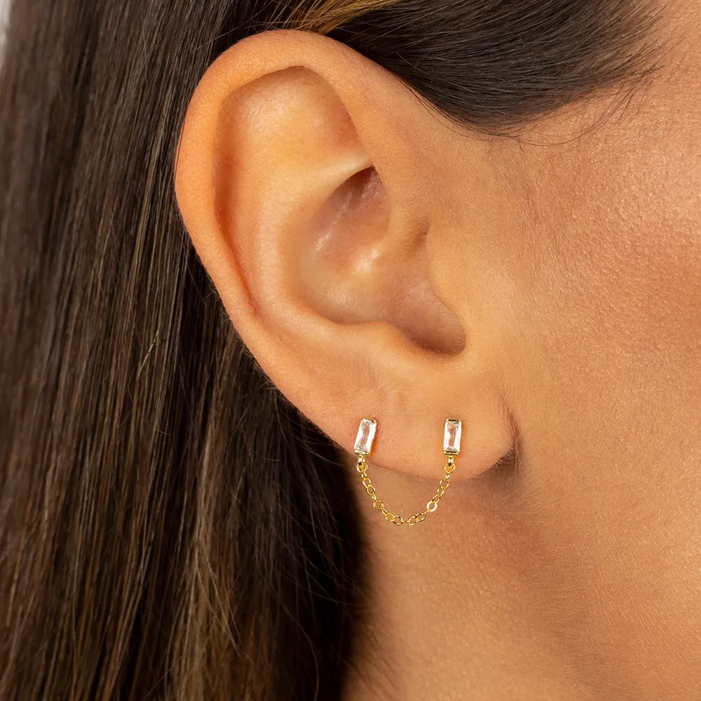 Double Baguette Chain Stud Earring