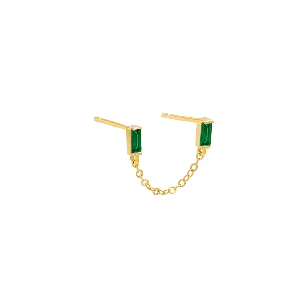 Double Baguette Chain Stud Earring