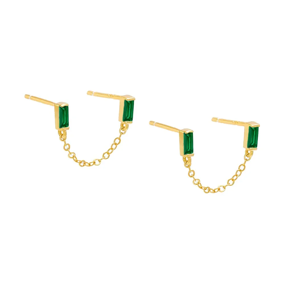 Double Baguette Chain Stud Earring