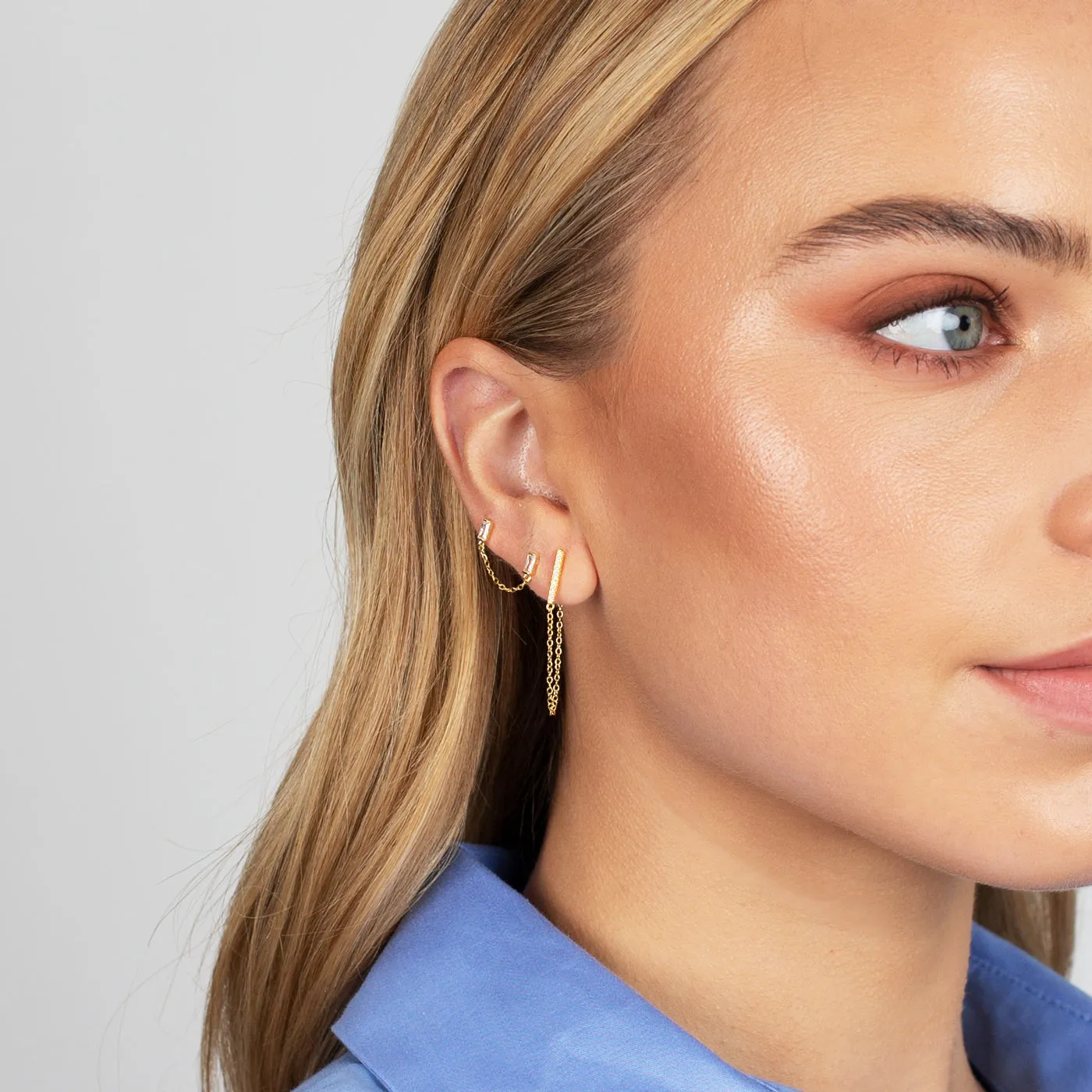 Double Baguette Chain Stud Earring