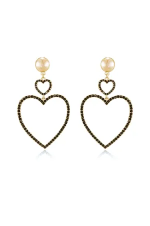 Double Heart Crystal Drop Earrings