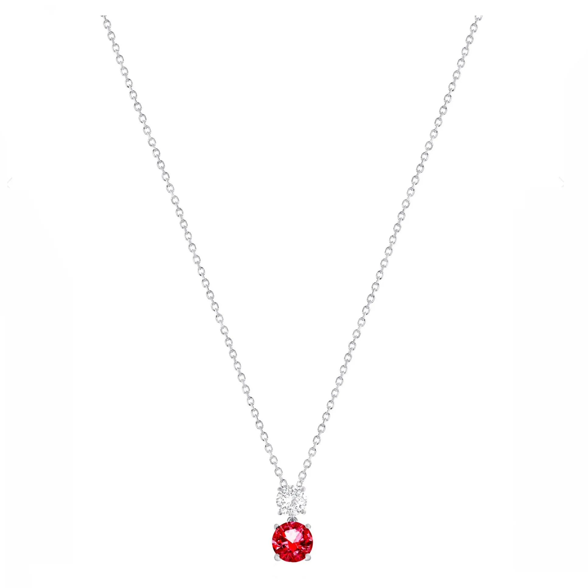 Double Round CZ and Ruby Drop Necklace