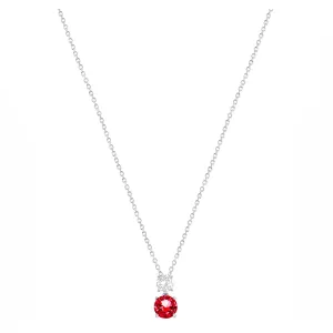 Double Round CZ and Ruby Drop Necklace