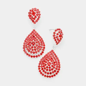 Double Teardrop Red Crystal Evening Earrings