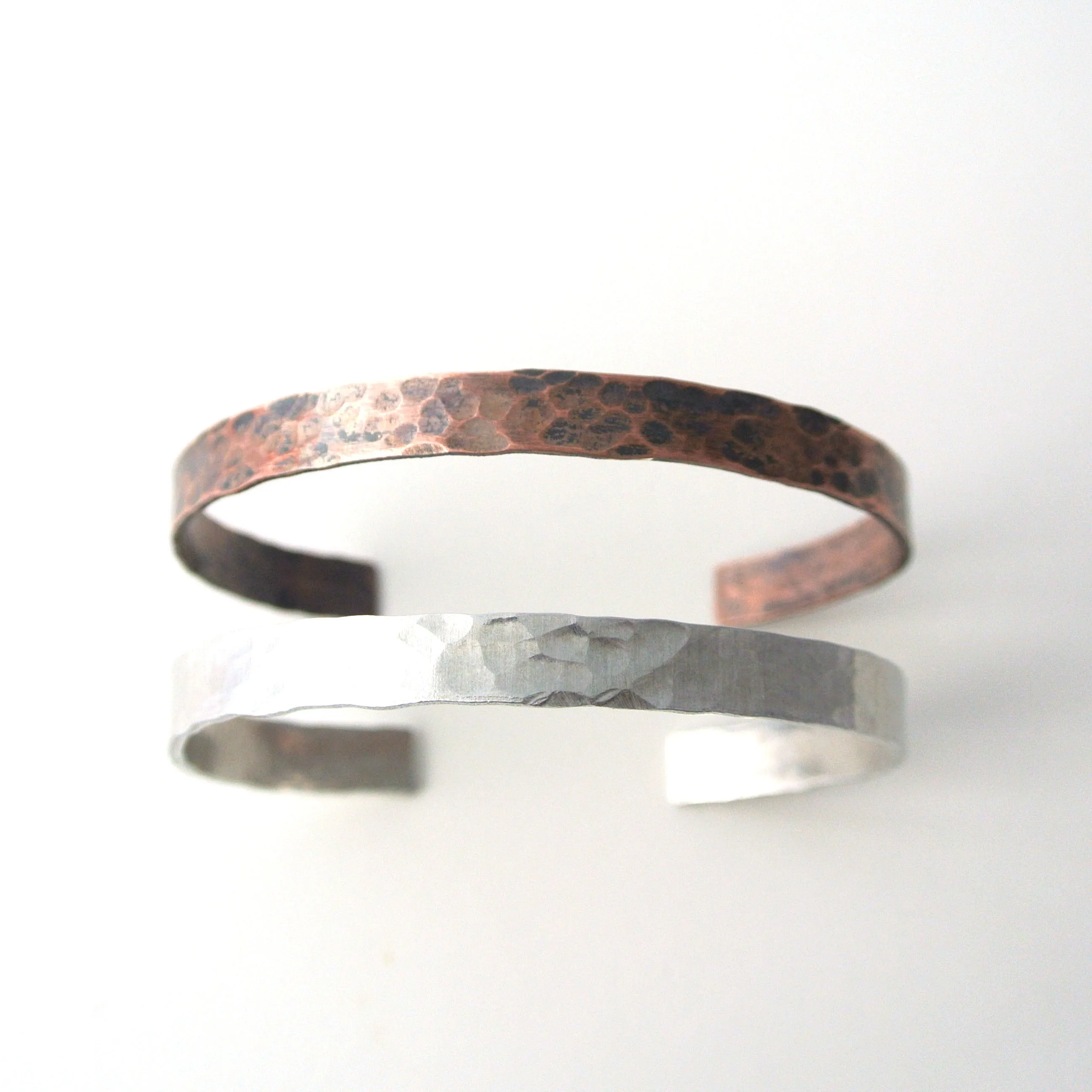 Downtown - Argentium Silver Hammered Cuff Bracelet for Men - Nickel Free