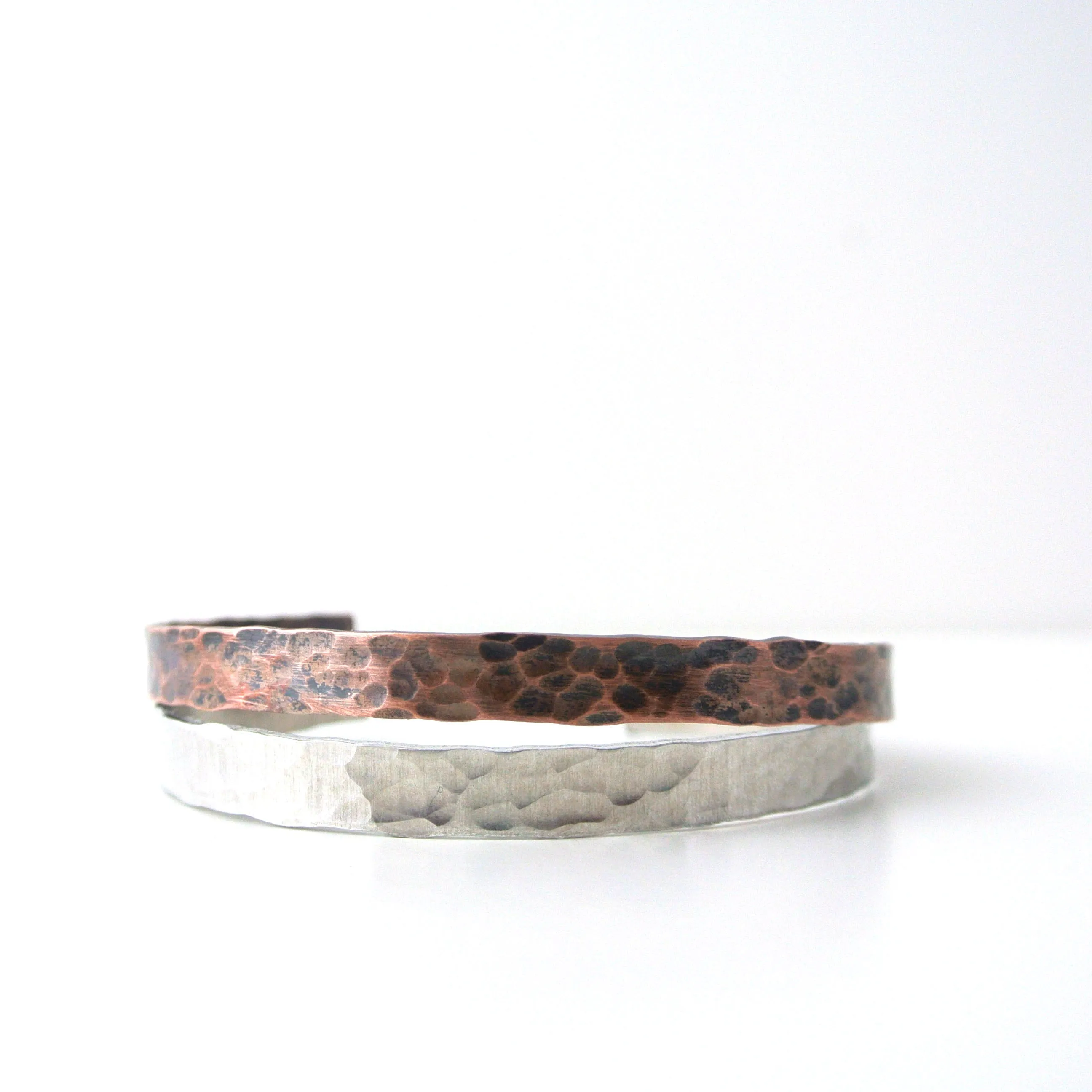 Downtown - Argentium Silver Hammered Cuff Bracelet for Men - Nickel Free