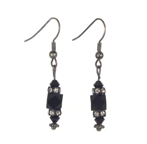Drop Bead Jet Earrings Silver