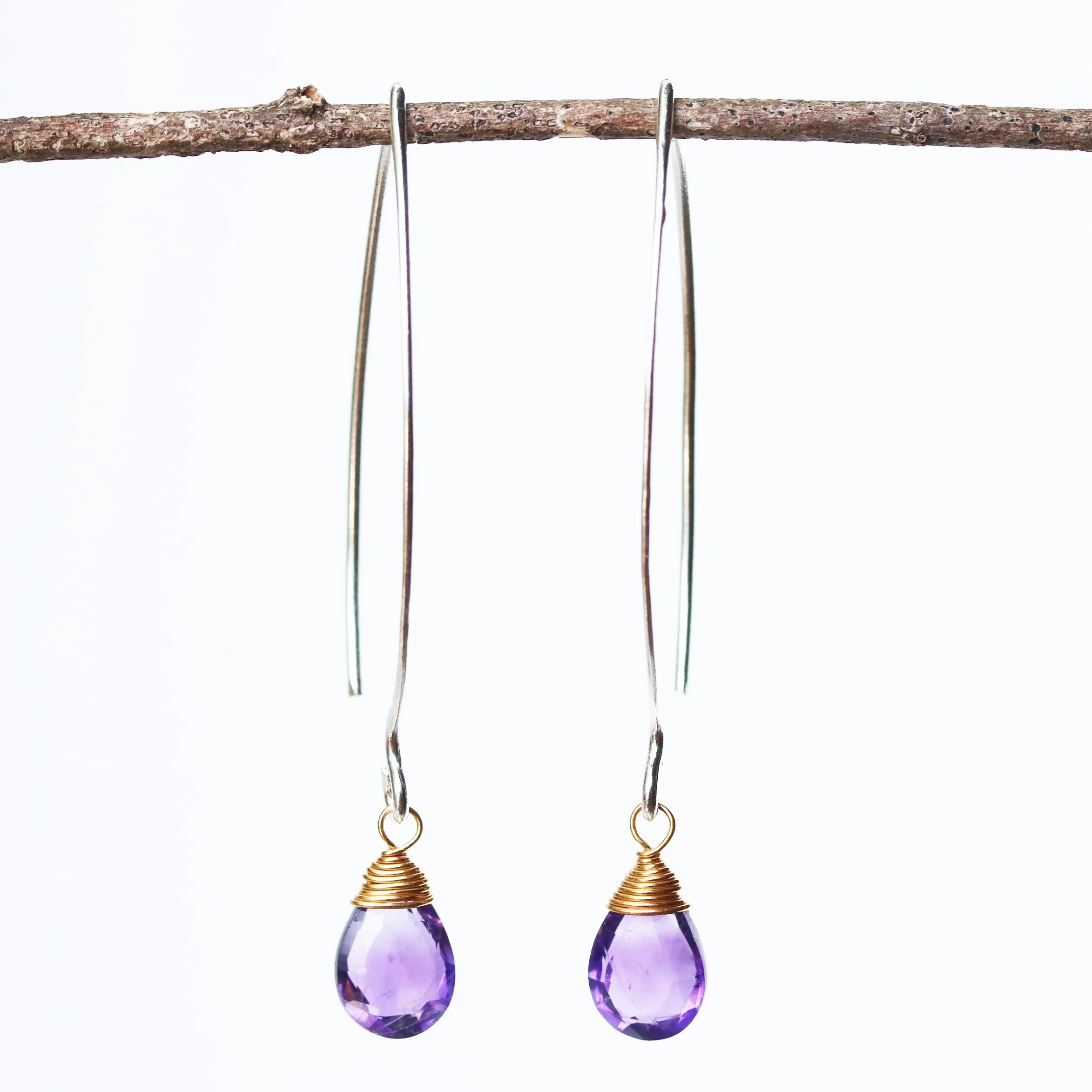 drop earrings, dangle earrings, amethyst earrings, birthstone earrings, gift for women, gift for girls, silver earrings, short earrings