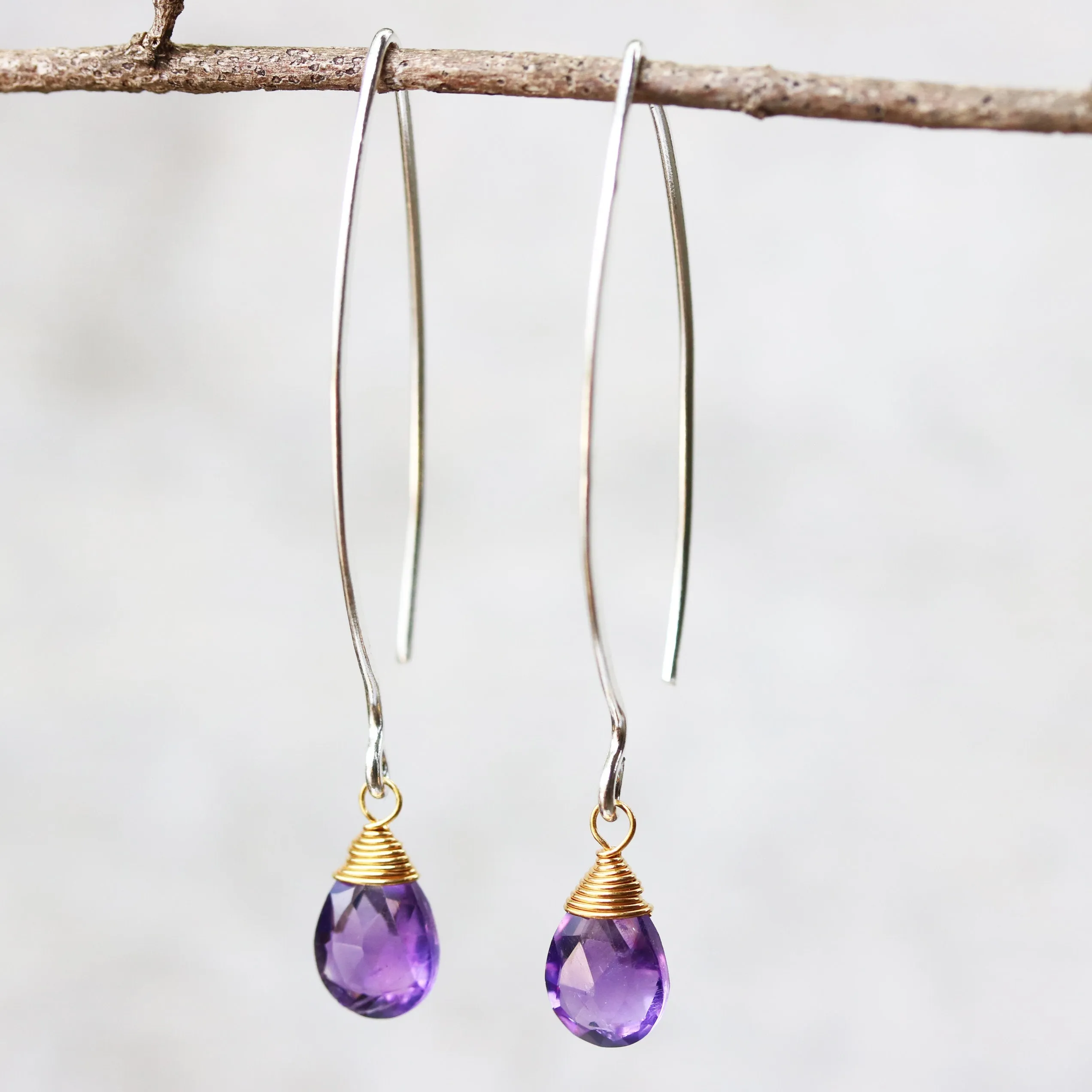 drop earrings, dangle earrings, amethyst earrings, birthstone earrings, gift for women, gift for girls, silver earrings, short earrings