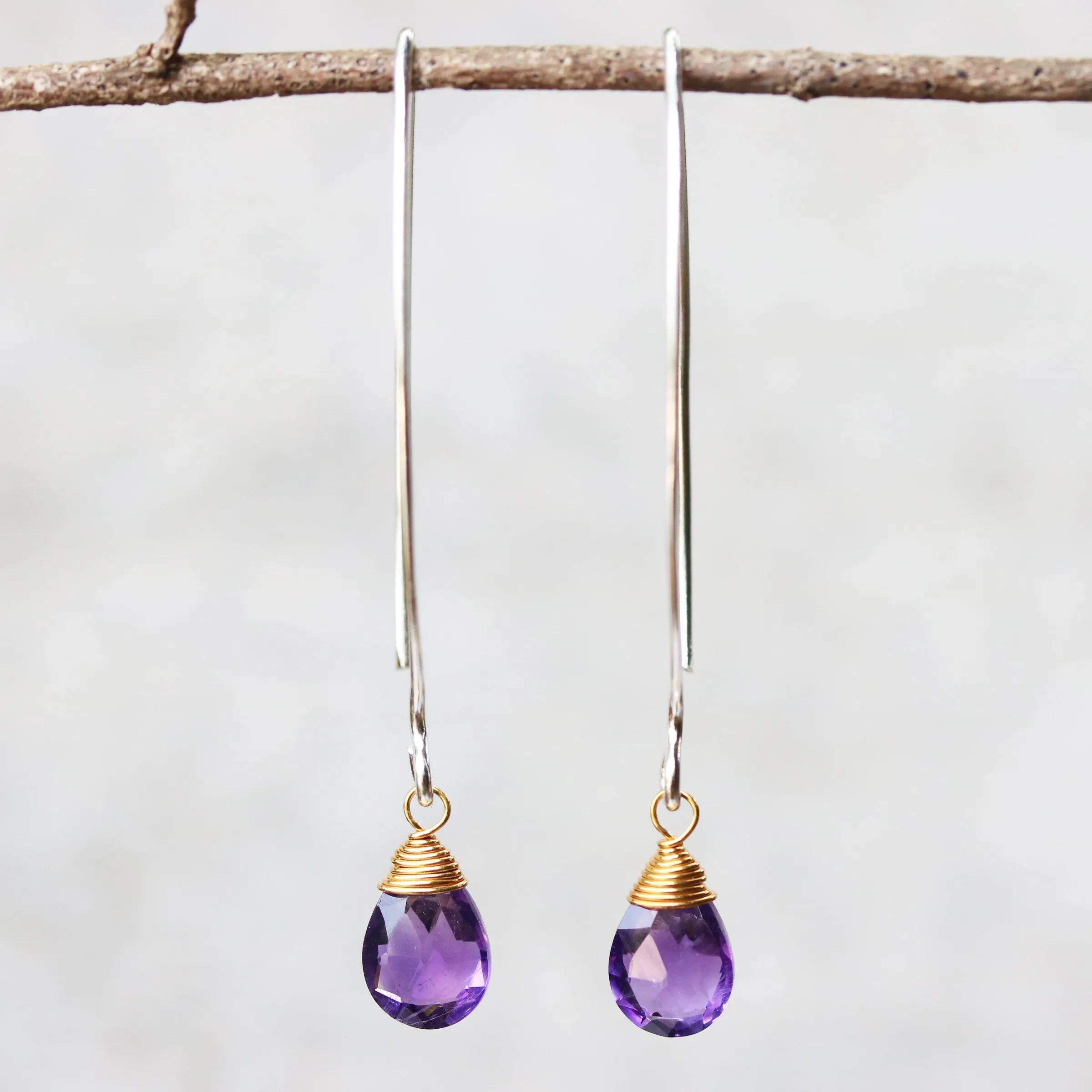 drop earrings, dangle earrings, amethyst earrings, birthstone earrings, gift for women, gift for girls, silver earrings, short earrings