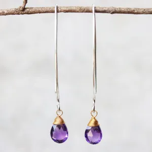 drop earrings, dangle earrings, amethyst earrings, birthstone earrings, gift for women, gift for girls, silver earrings, short earrings