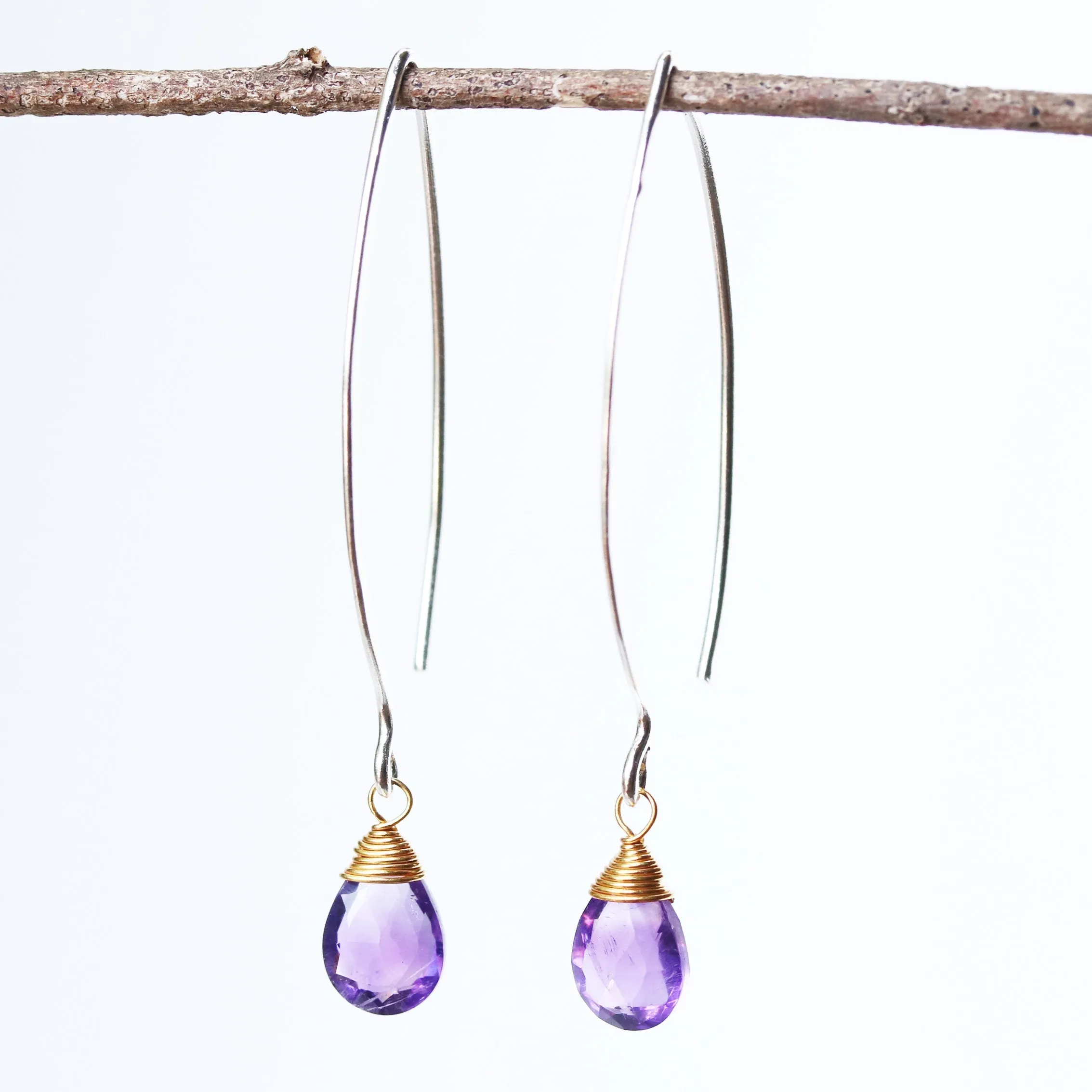 drop earrings, dangle earrings, amethyst earrings, birthstone earrings, gift for women, gift for girls, silver earrings, short earrings