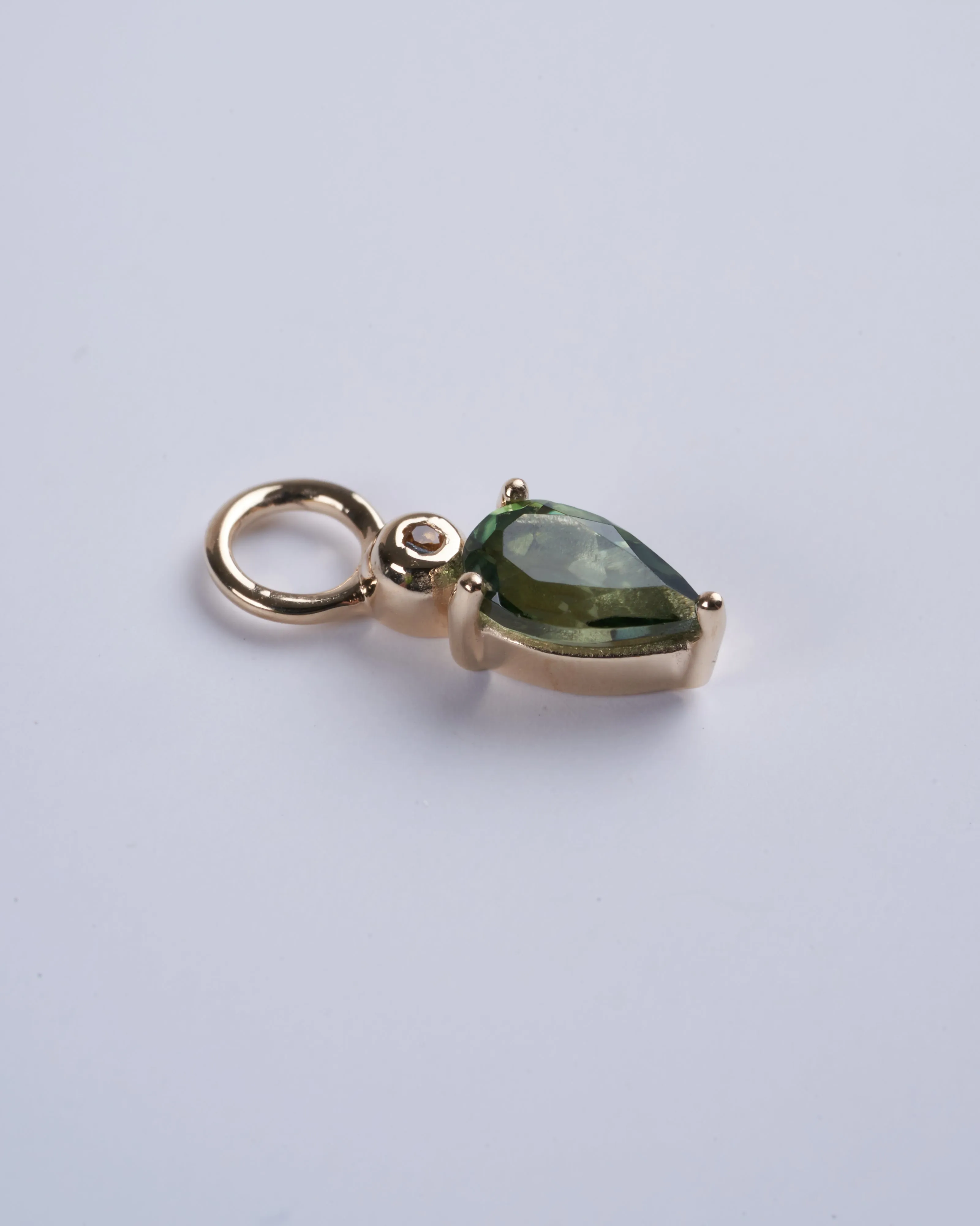 droplet ear charm single green tourmaline/peach sapphire - gold