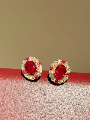 Duchess Series Oval Red Ruby Stud Earrings