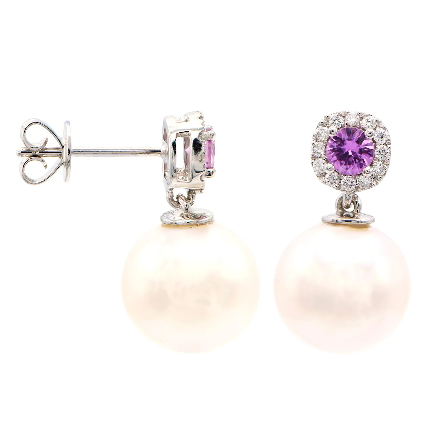 Earrings 14KW/1.3G W.FW 2PS-0.39CT 24RD-0.14CT 10-11mm