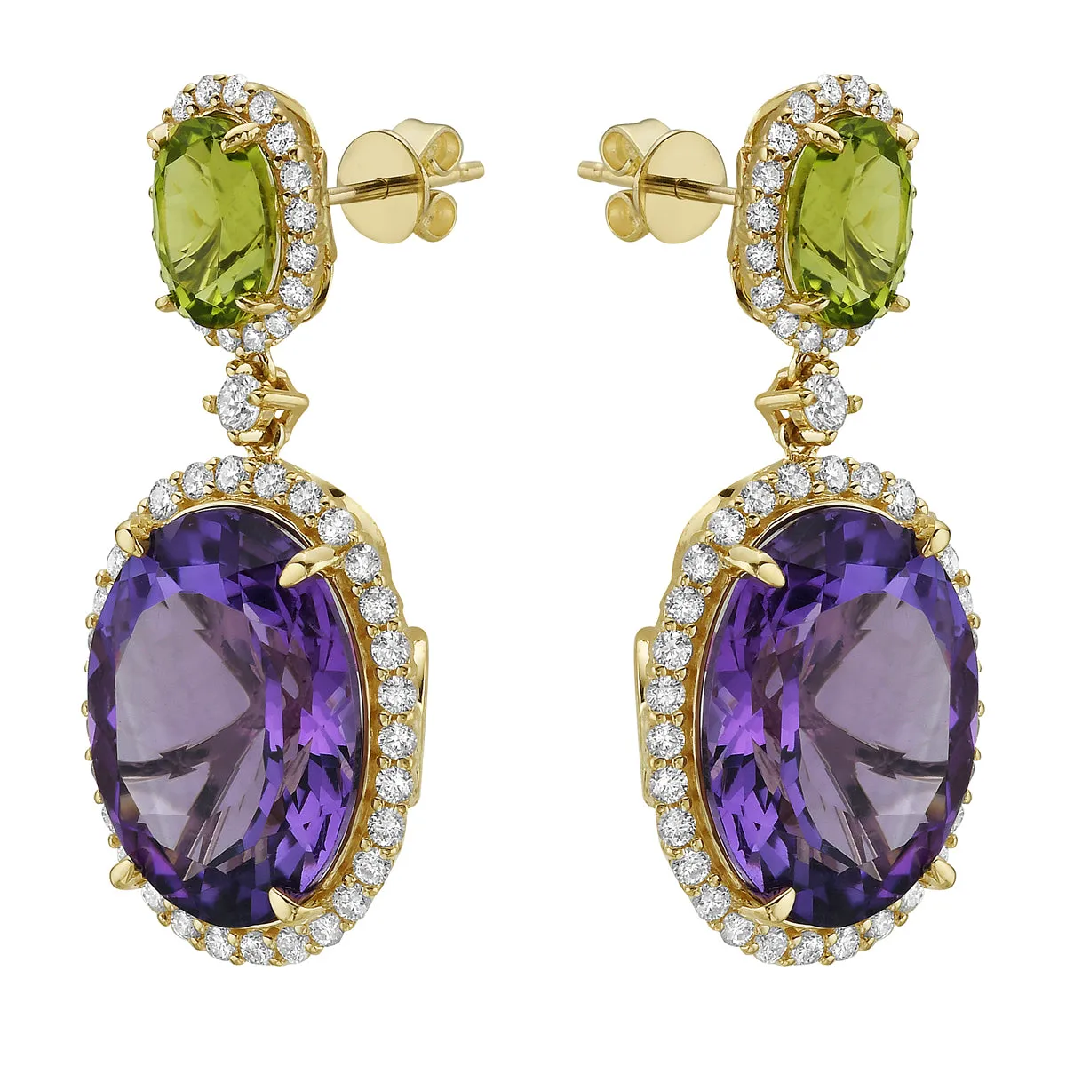 Earrings 14KY/4.7G 2AME-16.11CT 2PER-2.56CT 98RD-1.19CT Amethyst/Peridot