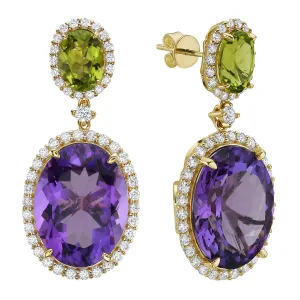 Earrings 14KY/4.7G 2AME-16.11CT 2PER-2.56CT 98RD-1.19CT Amethyst/Peridot
