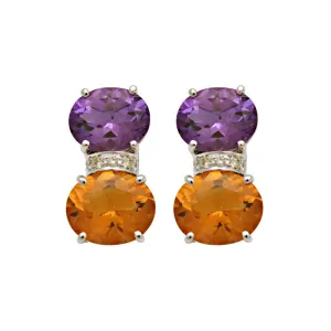 Earrings-Amethyst, Citrine and Diamond