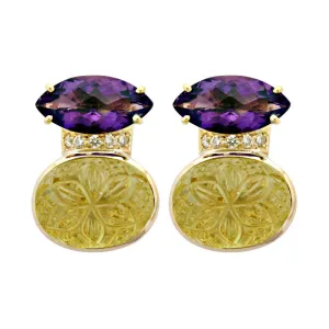 Earrings- Amethyst, Lemon Quartz And Diamond