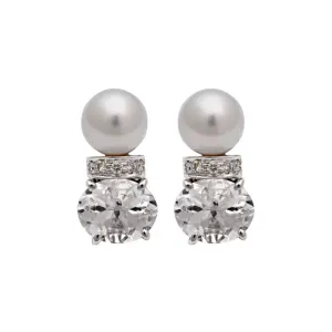 Earrings-Crystal, South Sea Pearl and Diamond