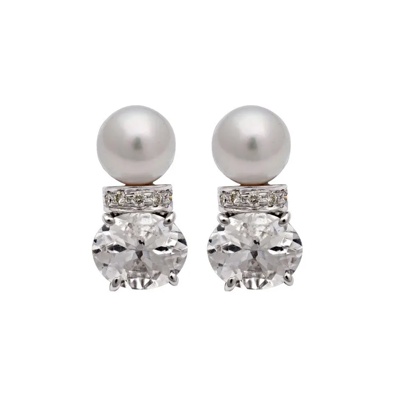 Earrings-Crystal, South Sea Pearl and Diamond