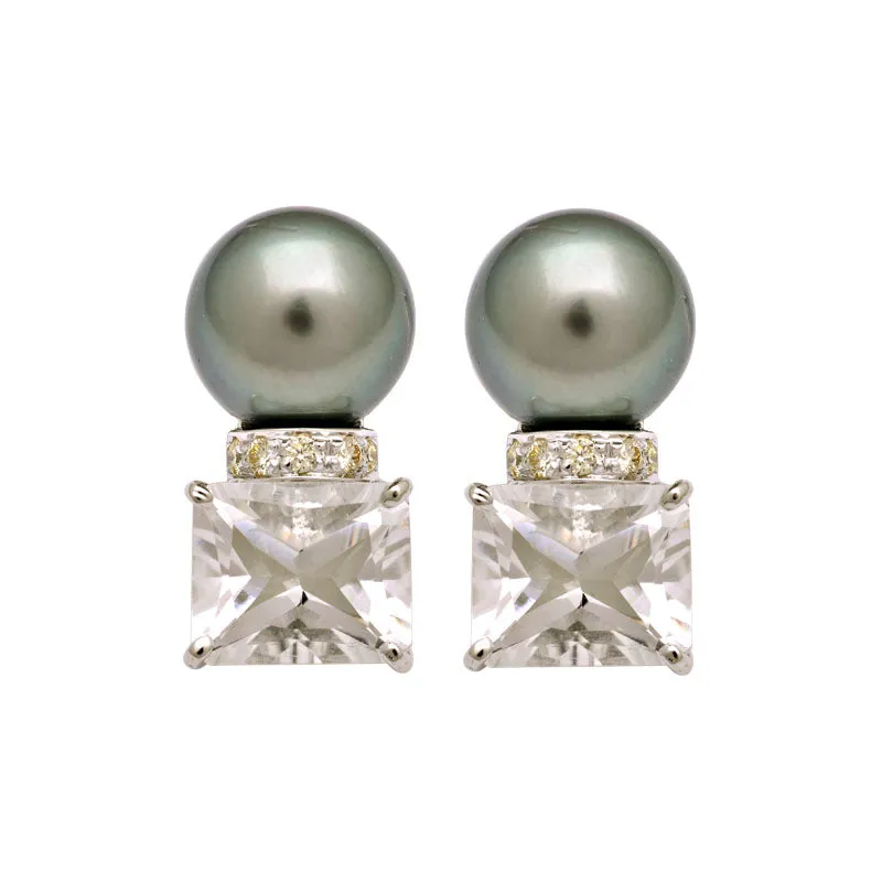 Earrings-Crystal, South Sea Pearl and Diamond