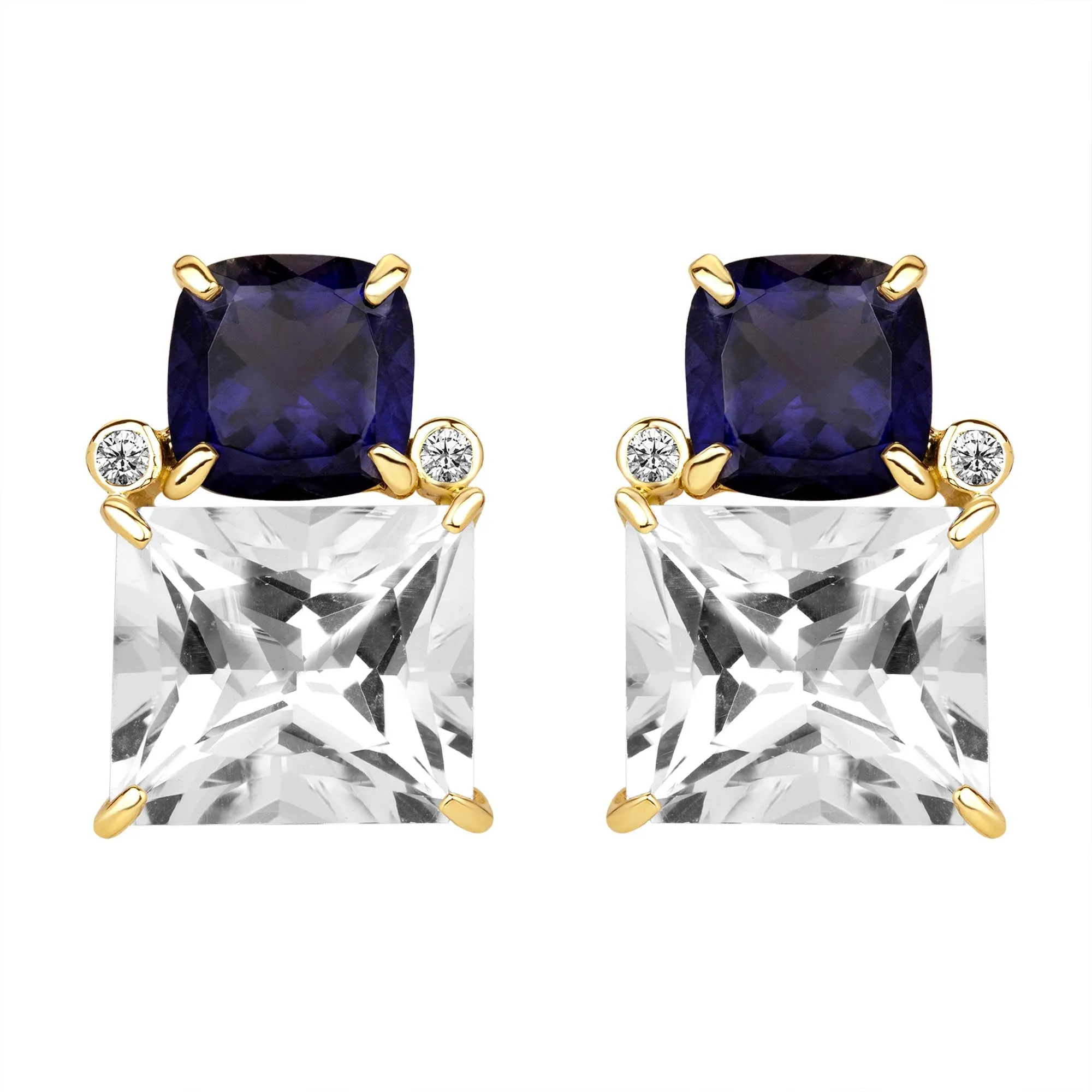Earrings - Iolite, Crystal And Diamond