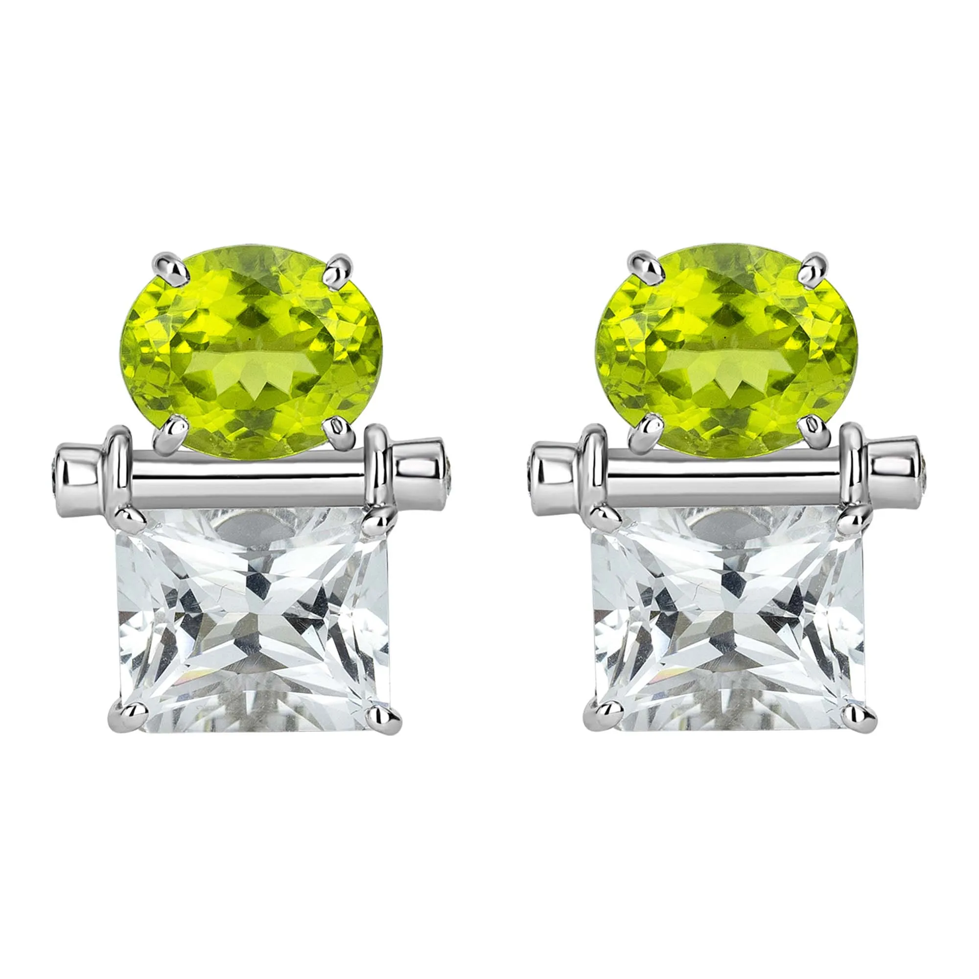 Earrings - Peridot, Crystal And Diamond
